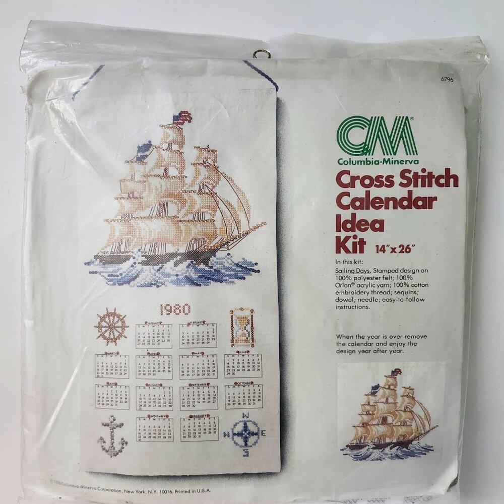 Cross Stitch Calendar Idea 1980 Kit 14x26 Stamped Design With Y